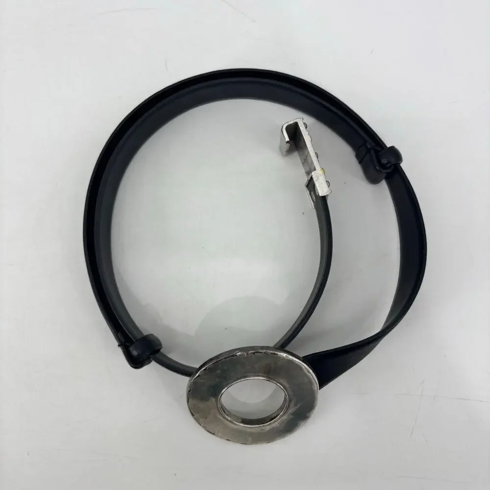 Chicos Womens Small Medium Black Leather Belt Circle Hook Buckle